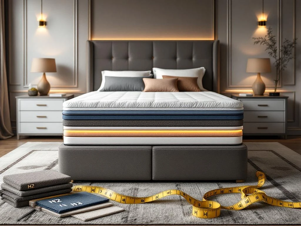 Luxe moderne slaapkamer met boxspring bed, nachtkastjes en materiaalstalen voor maatwerk matras aanpassingen
