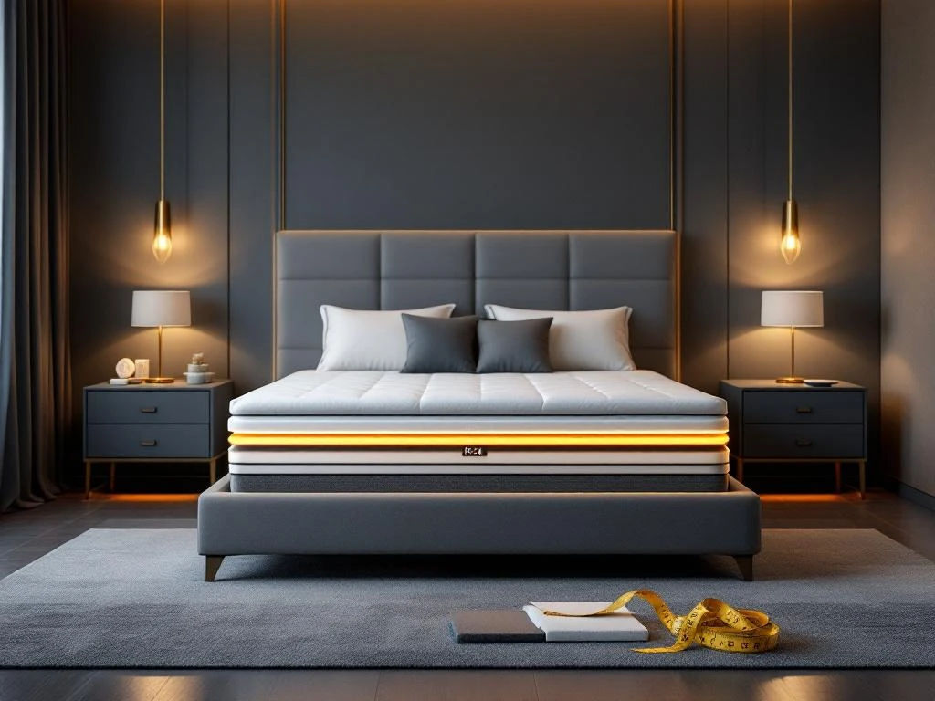 Luxe moderne slaapkamer met boxspring bed, matraslagen en ergonomische maatmonsters voor op maat gemaakte slaapoplossingen