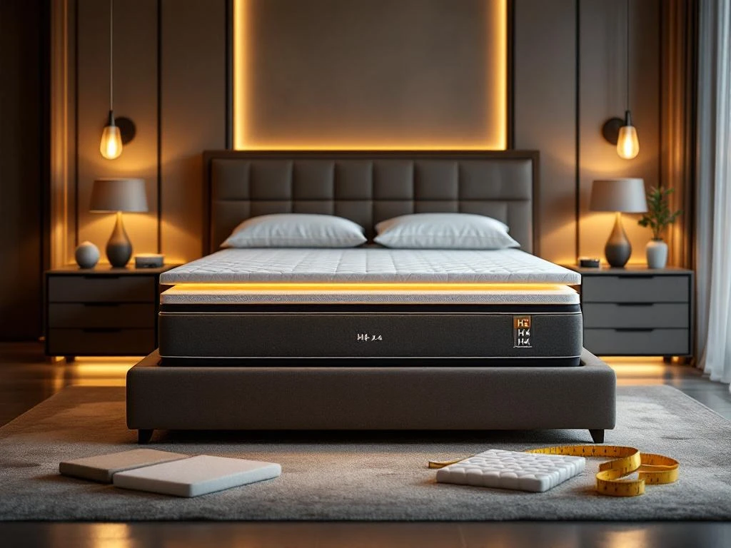 Luxe moderne slaapkamer met boxspring bed, matraslagen en materiaalstalen voor ergonomische slaapoplossingen