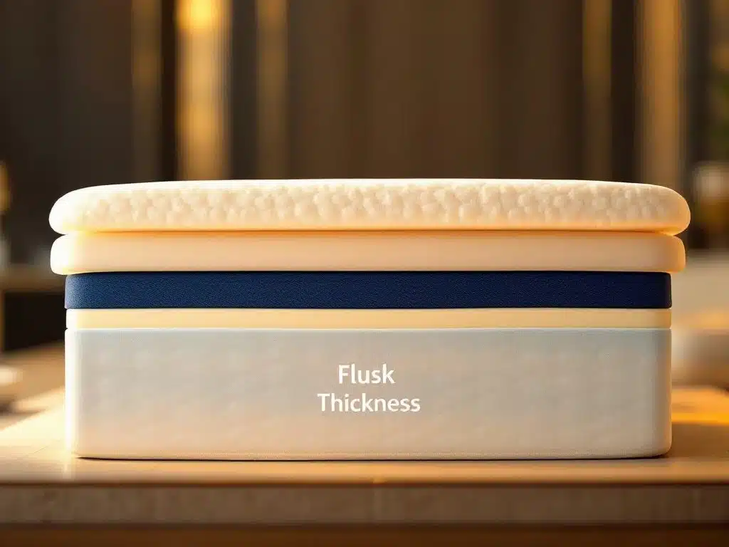 Luxe matras doorsnede met dikke topper laag, toont hoogwaardige materialen en ambachtelijke details in crème en blauw