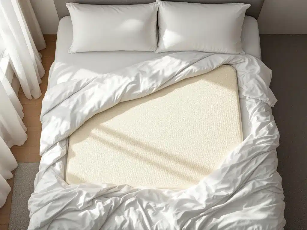 Luxe matras met witte lakens van bovenaf, zachte belichting toont rugsteun en contouren voor spinale uitlijning